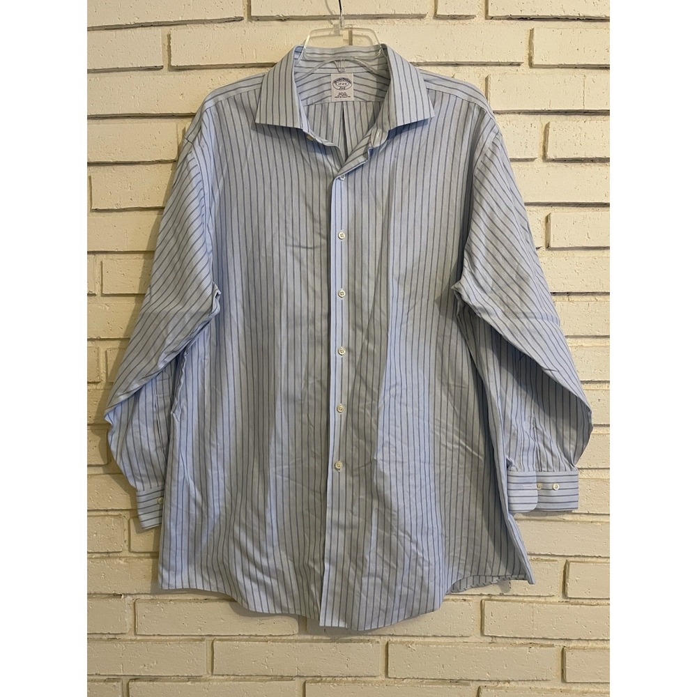 Brooks Brothers 346 Blue‎ on Blue Striped Button-Front Slim Fit L/S Shirt 17-2/3